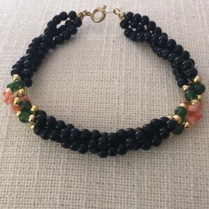 Vintage Coral Jade Onyx Bracelet